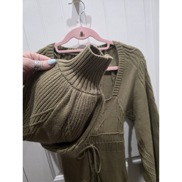 Free People Emmaline Mini Dress Knit Long Sleeve Boho green color size S - Picture 8 of 11